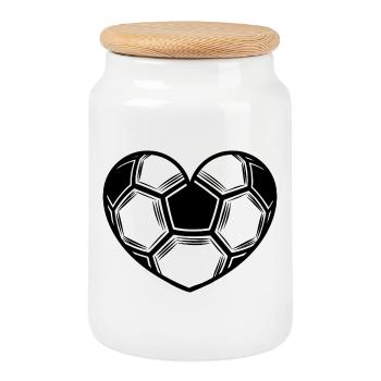 Cœur de ballon de football - Boîte à biscuits avec couvercle en bois - blanc - Devant