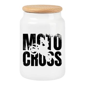Motocross - Cookie Jar with Wooden Lid - white - Front