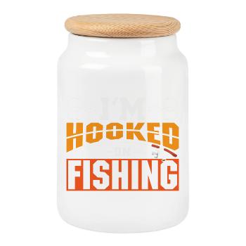 Fisherman Sport Fisherman Fishing Angler Saying - Cookie Jar with Wooden Lid - white - Front