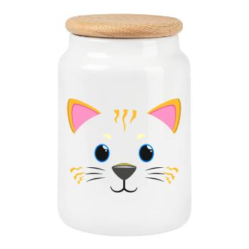 Cadeau amoureux du chaton Kawaii Chat Face de Chat Mignon, Miaou pour l’Amoureux de l’Animal - Boîte à biscuits avec couvercle en bois - blanc - Devant