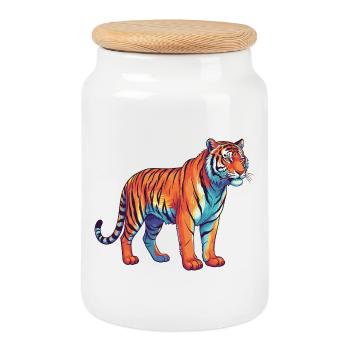 Buntes Tiger-Regenbogen-Pop-Art-Aquarell - Keksdose mit Holzdeckel - Weiß - Vorne
