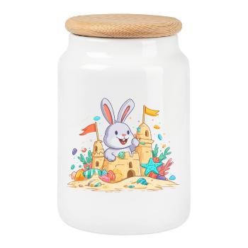 Un lapin d’été dans la basse à sable - Boîte à biscuits avec couvercle en bois - blanc - Devant