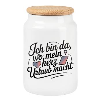  Ich Bin Da Wo Mein herz Urlaub Macht Spruch Für - Cookie Jar with Wooden Lid - white - Front