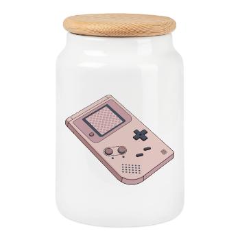 Retro-Pastell-Game Boy - Keksdose mit Holzdeckel - Weiß - Vorne