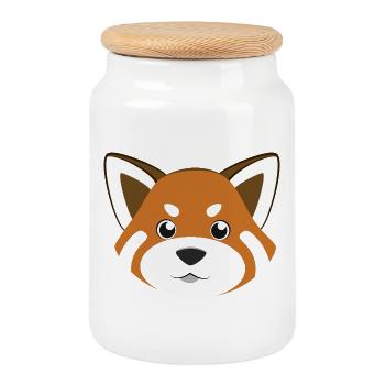 Cute Red Panda Face Funny Animal DIY Costume - Cookie Jar with Wooden Lid - white - Front