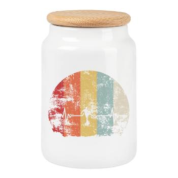 Heartbeat Ball : Football familial rétro - Boîte à biscuits avec couvercle en bois - blanc - Devant