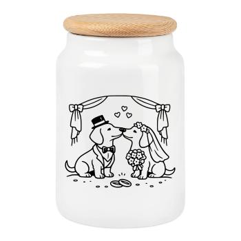 dackel hochzeit line art - Keksdose mit Holzdeckel - Weiß - Vorne