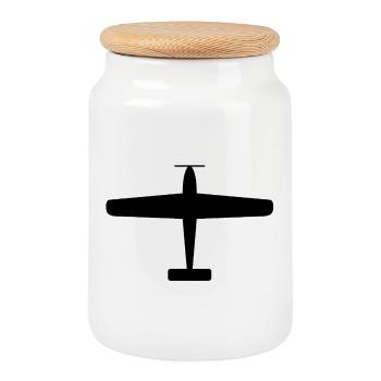 Silhouette d’avion noir - Boîte à biscuits avec couvercle en bois - blanc - Devant