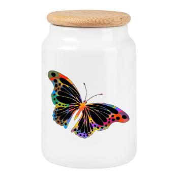 papillon - Boîte à biscuits avec couvercle en bois - blanc - Devant
