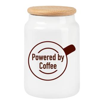 Powered by Coffee  - Keksdose mit Holzdeckel - Weiß - Vorne
