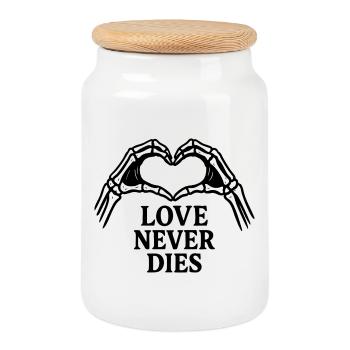 L'amour ne meurt jamais - Boîte à biscuits avec couvercle en bois - blanc - Devant