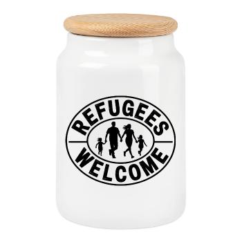 Réfugiés Bienvenus - Produits dérivés antifascistes - Boîte à biscuits avec couvercle en bois - blanc - Devant