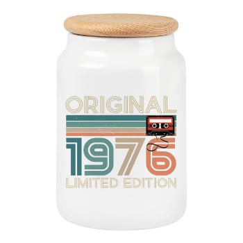 50 Years 50th Anniversary 1976 Original Vintage - Cookie Jar with Wooden Lid - white - Front