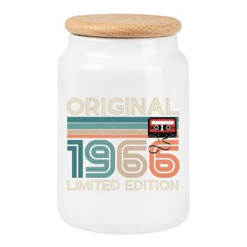 60 Years 60th Anniversary 1966 Original Vintage - Cookie Jar with Wooden Lid - white - Front