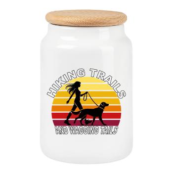 Hiking Trails and Wagging Tails Retro - Cookie Jar with Wooden Lid - white - Front