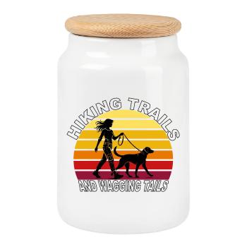 Hiking Trails and Wagging Tails Retro - Cookie Jar with Wooden Lid - white - Front