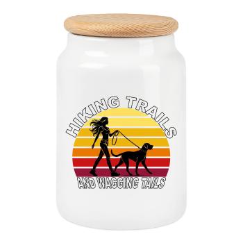 Hiking Trails and Wagging Tails Retro - Cookie Jar with Wooden Lid - white - Front