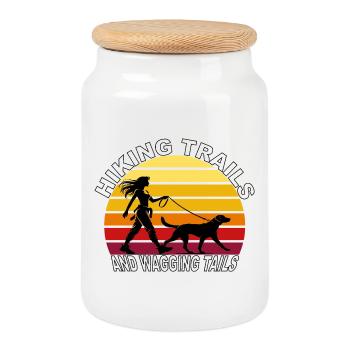 Hiking Trails and Wagging Tails Retro - Cookie Jar with Wooden Lid - white - Front