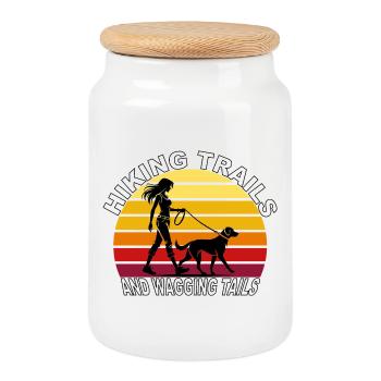 Hiking Trails and Wagging Tails Retro - Cookie Jar with Wooden Lid - white - Front