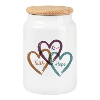 Love Faith Hope – Inspirational Heart Design - Boîte à biscuits avec couvercle en bois - blanc - Devant