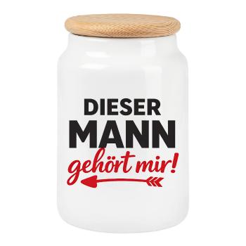 CET HOMME m’appartient Cadeau de partenaire pour les couples - Boîte à biscuits avec couvercle en bois - blanc - Devant