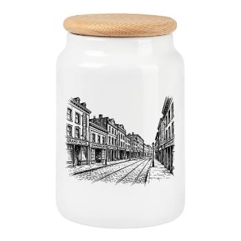Vintage Street - Cookie Jar with Wooden Lid - white - Front