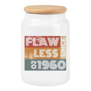 66. Geburtstag Flawless since 02/1960 - Keksdose mit Holzdeckel - Weiß - Vorne