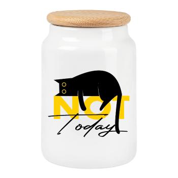 Cat Not Today Funny Saying - Cookie Jar with Wooden Lid - white - Front