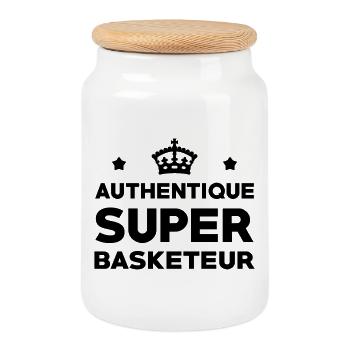 Super Basketteur - Basketball - Boîte à biscuits avec couvercle en bois - blanc - Devant