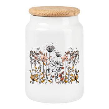 Flowers - Cookie Jar with Wooden Lid - white - Front
