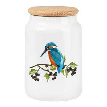 Bunter Vogel - Keksdose mit Holzdeckel - Weiß - Vorne