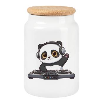 Panda DJ Music Disco Techno Electronic Dance Music - Cookie Jar with Wooden Lid - white - Front