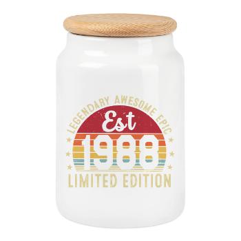 38e anniversaire 1988 cadeau 38 ans, vintage 1988 - Boîte à biscuits avec couvercle en bois - blanc - Devant