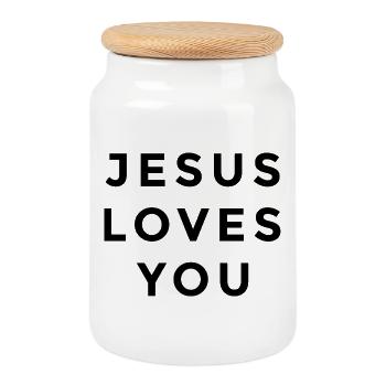 Jesus Loves You | Christian Faith - Cookie Jar with Wooden Lid - white - Front