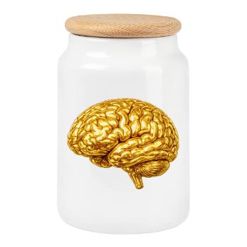 Golden Brain Design - Cookie Jar with Wooden Lid - white - Front