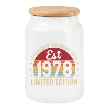48ème anniversaire - Cadeau Vintage 1978 - Boîte à biscuits avec couvercle en bois - blanc - Devant