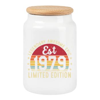 47ème anniversaire - Cadeau Vintage 1979 - Boîte à biscuits avec couvercle en bois - blanc - Devant
