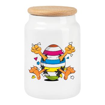 Funny Chick in Easter Egg Cartoon Motif - Cookie Jar with Wooden Lid - white - Front