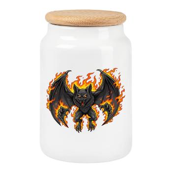 Chauve-souris en feu - Boîte à biscuits avec couvercle en bois - blanc - Devant