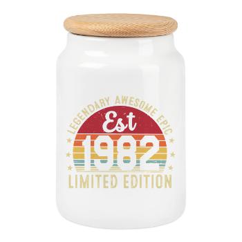 44ème anniversaire - Cadeau Vintage 1982 - Boîte à biscuits avec couvercle en bois - blanc - Devant
