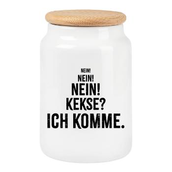 Nein Nein Nein Kekse ich komme Spruch - Keksdose mit Holzdeckel - Weiß - Vorne