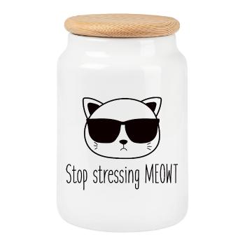 Arrêtez de vous stresser, amateurs de chats de Miaouss - Boîte à biscuits avec couvercle en bois - blanc - Devant