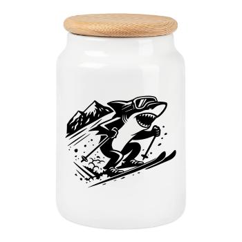 Ski Shark - Cookie Jar with Wooden Lid - white - Front