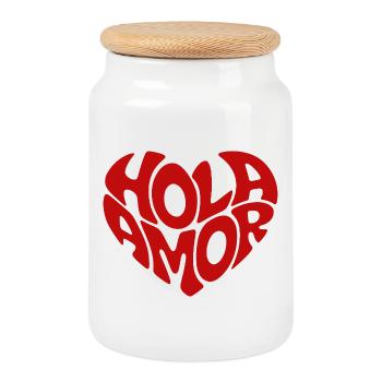 Hola Amor Rétro Red Heart Love - Boîte à biscuits avec couvercle en bois - blanc - Devant