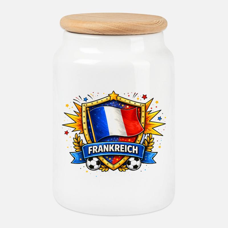 Drapeau français dans le bouclier de football - Boîte à biscuits avec couvercle en bois - blanc