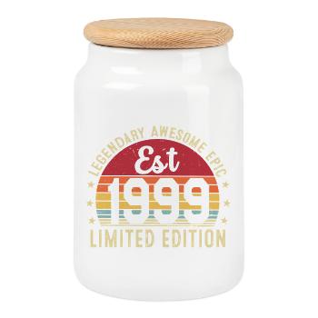 27th Anniversary - Vintage Gift 1999 - Cookie Jar with Wooden Lid - white - Front