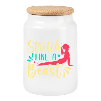 Yoga : étirement comme une bête, yoga drôle - Boîte à biscuits avec couvercle en bois - blanc - Devant