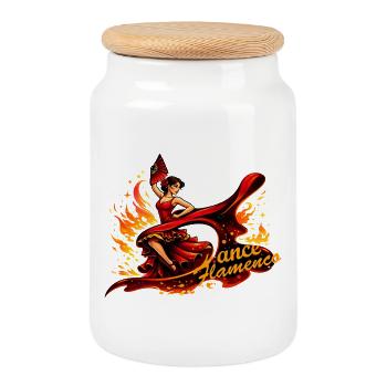 Danseur de flamenco avec feu et éventail - Boîte à biscuits avec couvercle en bois - blanc - Devant
