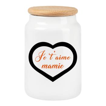 Cœur je t'aime mamie - Boîte à biscuits avec couvercle en bois - blanc - Devant