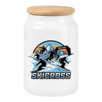 Skicross Race Action in the Snow - Cookie Jar with Wooden Lid - white - Front